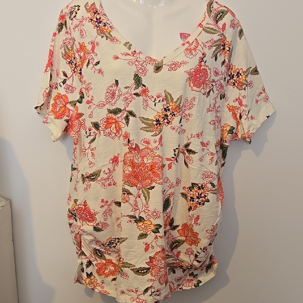 Lane Bryant NWOT 18/20 Floral V-Neck Women's Top Side Ruching